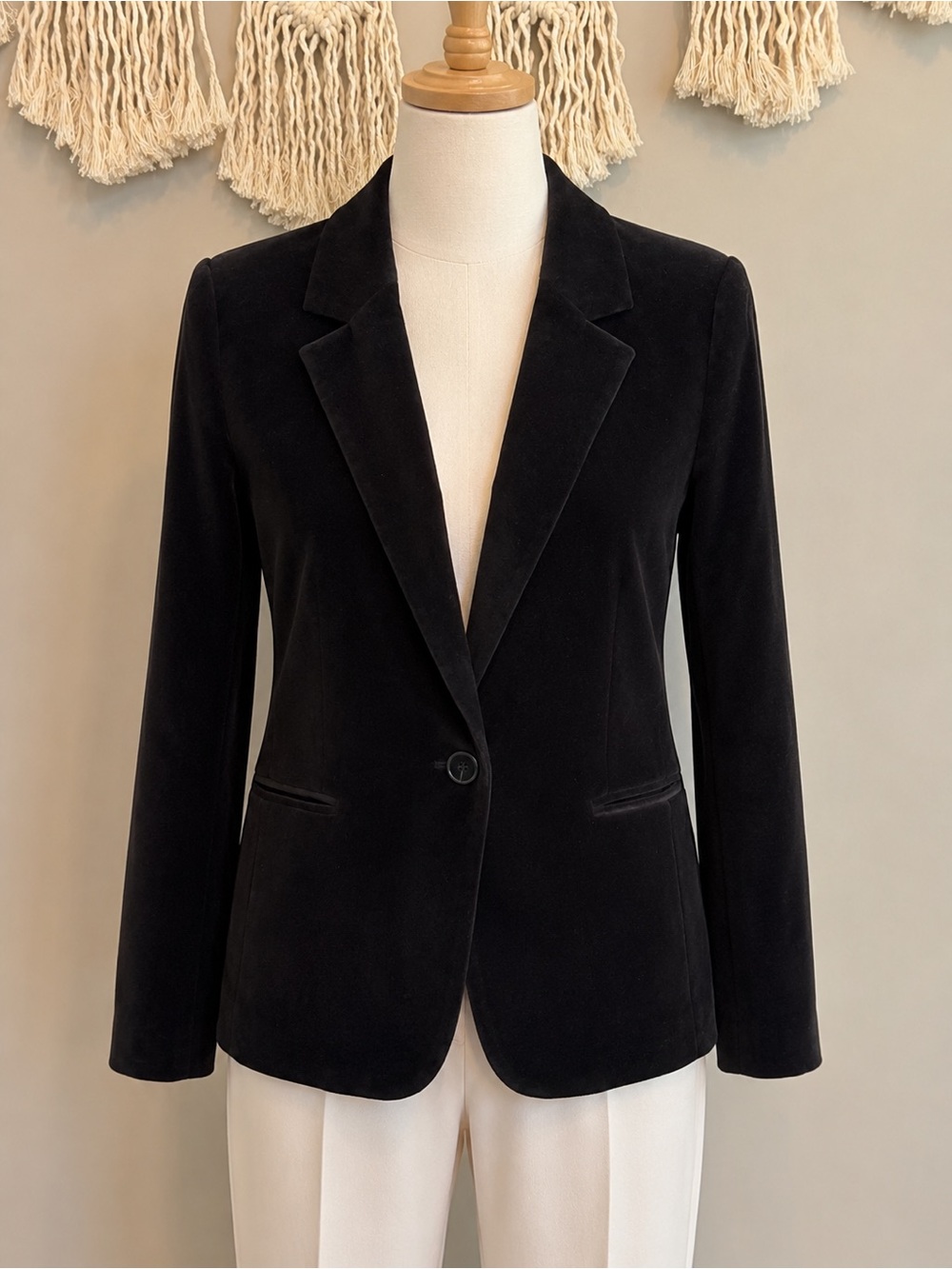 LOFT Black Velvet Single-Button Tailored Blazer